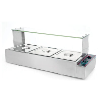 Baño Maria Migsa BN-B22, baño maría 3 insertos medios, en acero inoxidable.