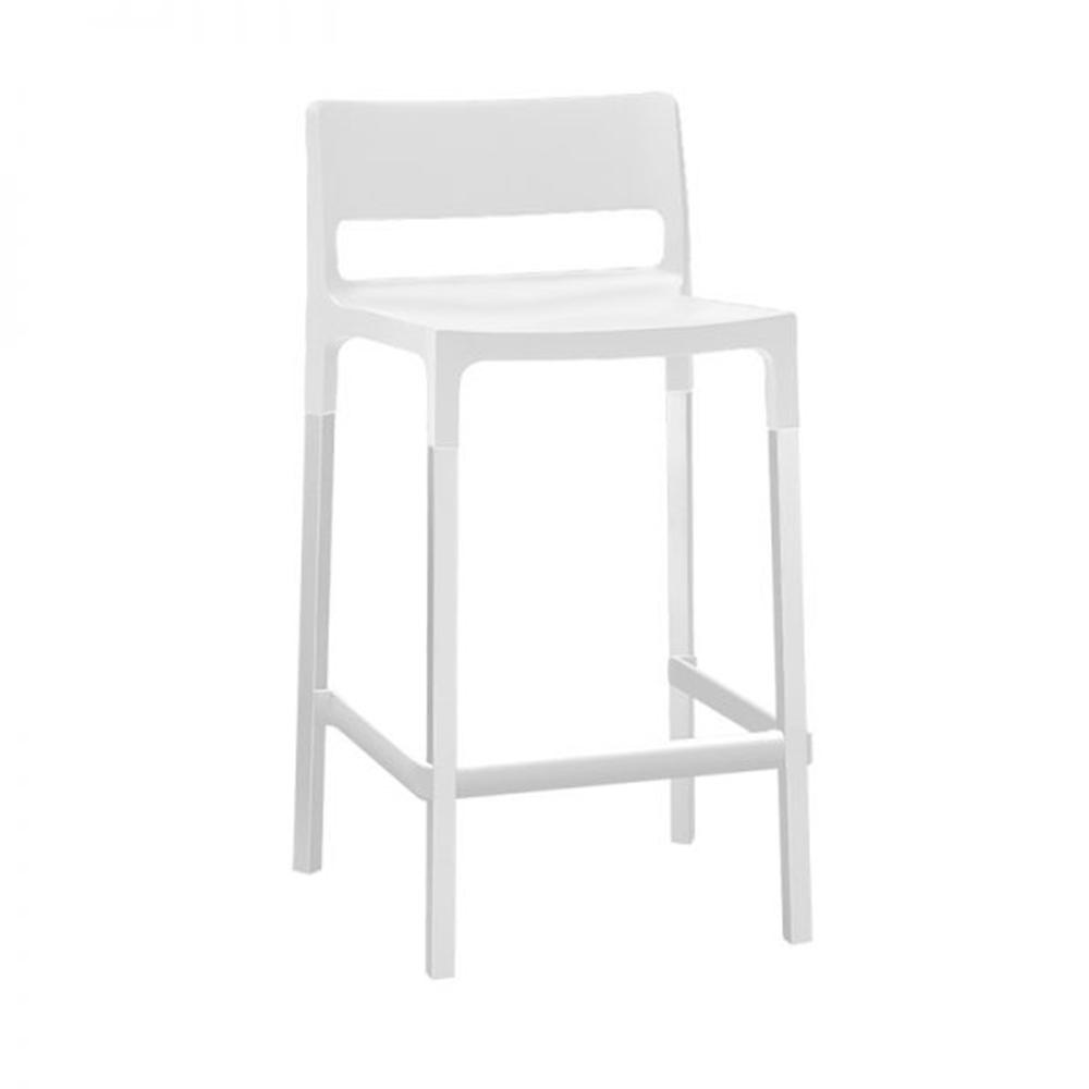 Banco alto Labenze Divo 157-08010 con estructura de aluminio cuadrado, respaldo bajo y asiento de color