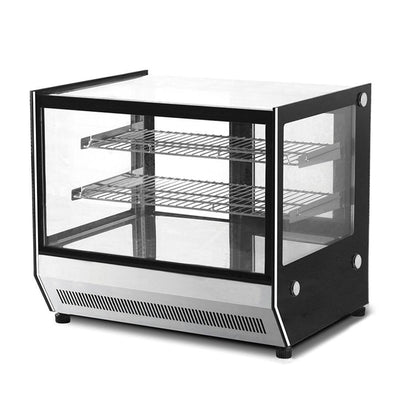 Vitrina exhibidora refrigerada Migsa GN-1200RT de cristal recto frontal y laterales, acero inoxidable con 2 entrepaños, frente de 120 cm, 190 litros.