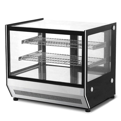 Vitrina exhibidora refrigerada Migsa GN-900RT de cristal recto frontal y laterales, acero inoxidable con 2 entrepaños, frente de 90 cm, 140 litros.