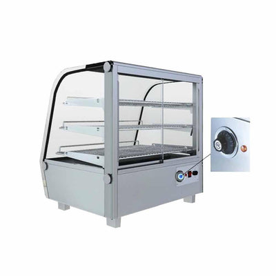 Vitrina Migsa RTR-160L, vitrina caliente cristal curvo, en acero inoxidable.