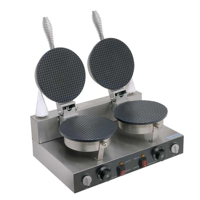 Migsa Zu2 Cocinador De Conos Y Canastitas Doble, 2 platos, en acero inoxidable.