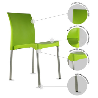 Silla Kingstrong Vivanti en polipropileno estilizado con cuatro soportes anodizados