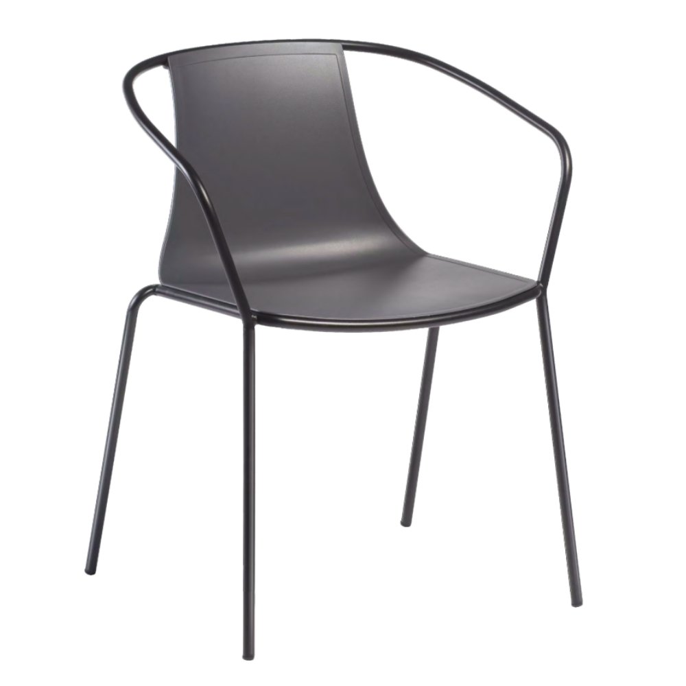 Silla LABENZE KASIA con brazos, estructura metálica de cuatro patas y respaldo en tecnopolímero