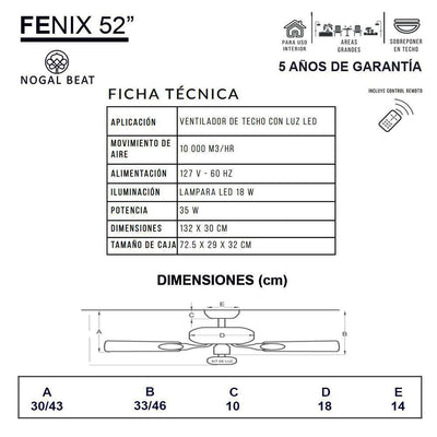 Ventilador decorativo de techo Masterfan Fenix 52 de 3 aspas de ABS negras con acabado negro y luz LED
