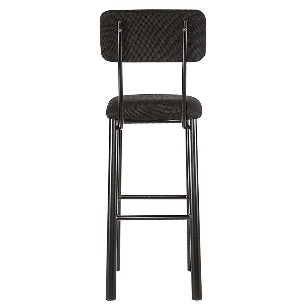 Banco comercial Albar PL-09 negro con respaldo y asiento tapizados, estructura de acero y descansa pies.