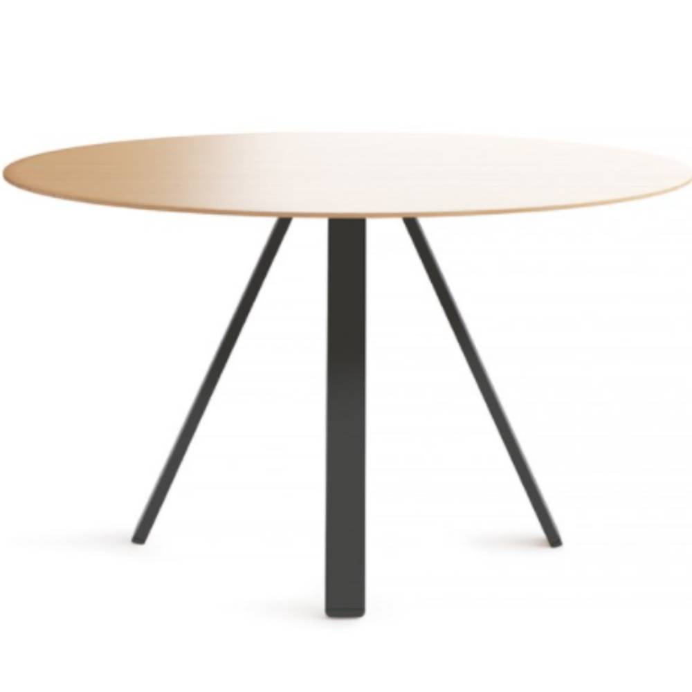 Mesa redonda Colos VU B/T-1300 con base tripie en V y cubierta multicapa laminada HPL