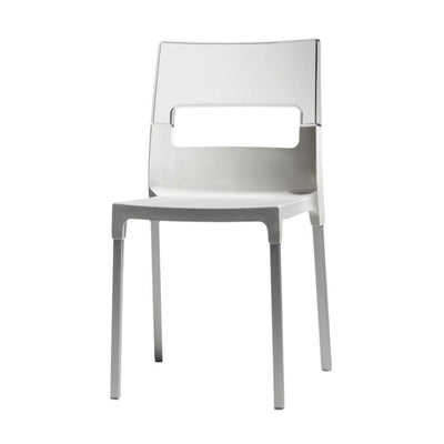 Silla Labenze Diva con respaldo transparente, asiento de polipropileno y patas de aluminio cuadrado