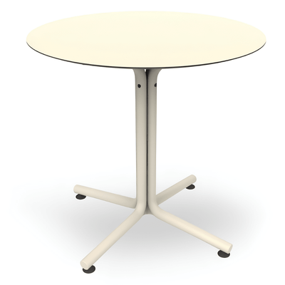 Mesa comercial circular Resol Bini HPL con tablero compacto fenólico y pie de polipropileno con fibra de vidrio para exterior