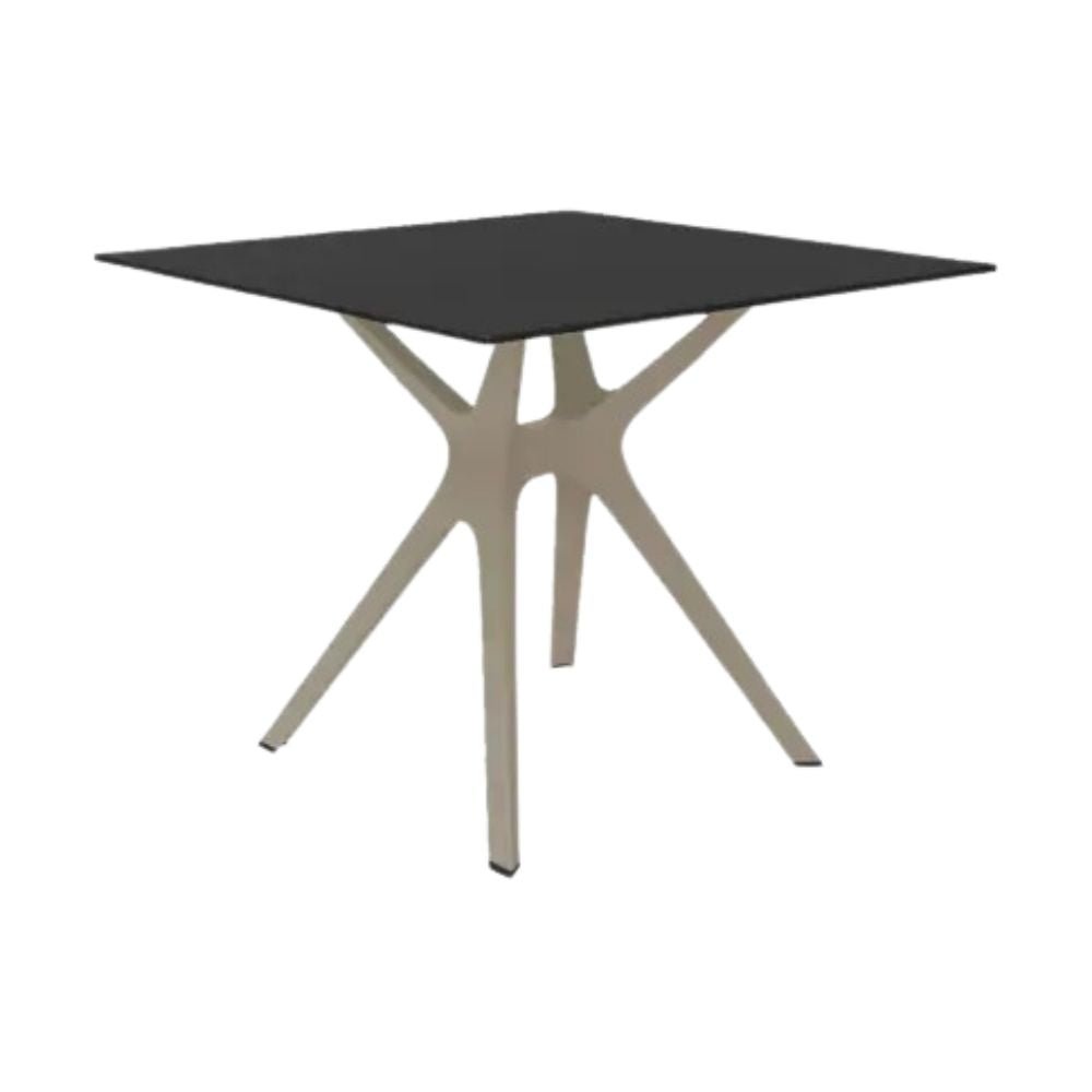 Mesa cuadrada RESOL VELA S con tapa HPL y pie central de fibra de vidrio enlazado por barra de aluminio