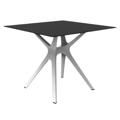 Mesa cuadrada RESOL VELA S con tapa HPL y pie central de fibra de vidrio enlazado por barra de aluminio