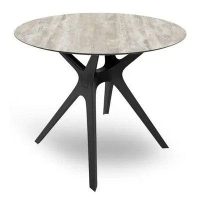 Mesa circular Resol Vela S Ø80 con base de fibra de vidrio y PP enlazada por barra de aluminio.