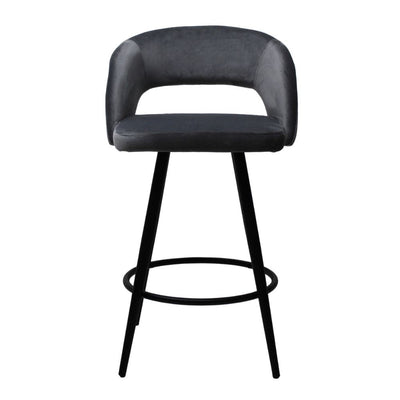 Banco bajo Kingstrong Cádiz con asiento y respaldo tapizados en tela y base de metal en acabado mate.