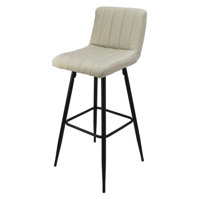 Banco alto Kingstrong Pizol con asiento y respaldo tapizados en tela y base de metal en acabado mate.
