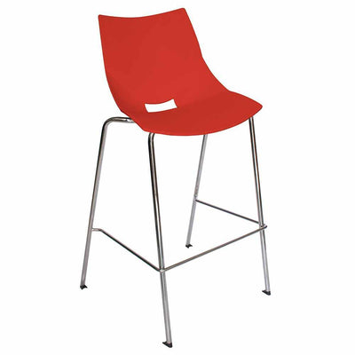 Banco alto Offiho Shell OHV-37 con asiento y respaldo de polipropileno y estructura tubular cromada sin brazos.