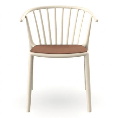 Silla comercial RESOL WOODY con brazos y asiento tapizado en Sunbrella
