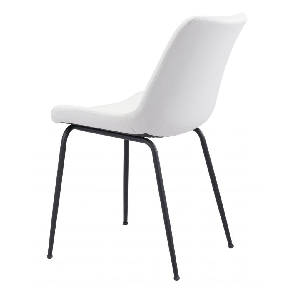 Silla comercial Zuo Byron blanca tapizada en vinilo con estructura de acero y patas negras