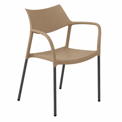 Silla comercial Resol Splash Bar con brazos, cuerpo en fibra de vidrio y patas de acero, apilable
