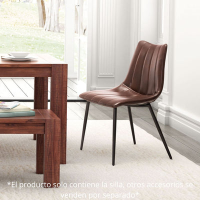 Silla comercial Zuo Norwich marrón tapizada en piel sintética con respaldo moldeado y estructura de acero