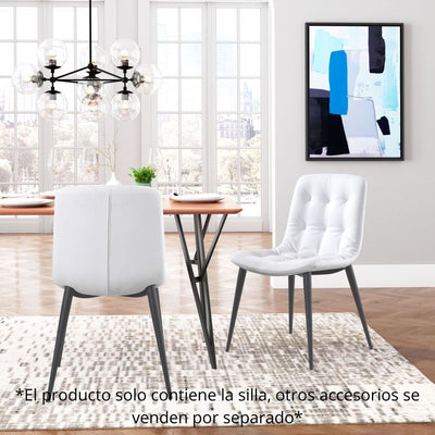 Silla comercial Zuo Tangiers blanca con asiento capitoné en piel sintética y patas tipo lápiz