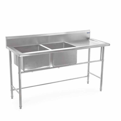 Migsa Bn-S07 Fregadero Doble Tarja Acero Inoxidable. 160 cm.-Fregaderos-Migsa-Migsa Bn-S07 Fregadero Doble Tarja Acero Inoxidable. 160 cm Fregadero Tarja Loza Restaurante Cocina Bar Hotel Lavatrastes Lavaloza Mobiliario Escurreplatos Lavar-KitchenMax Store