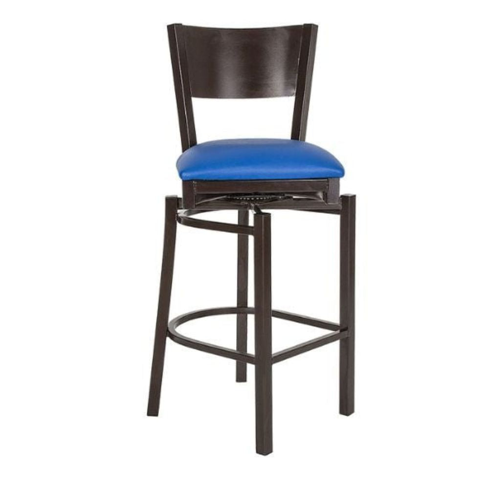 Banco comercial Albar AR-185 G con asiento tapizado, respaldo en lámina de acero y estructura de tubo cuadrado.