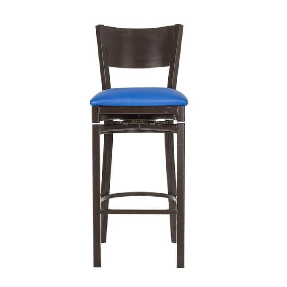 Banco comercial Albar AR-185 G con asiento tapizado, respaldo en lámina de acero y estructura de tubo cuadrado.
