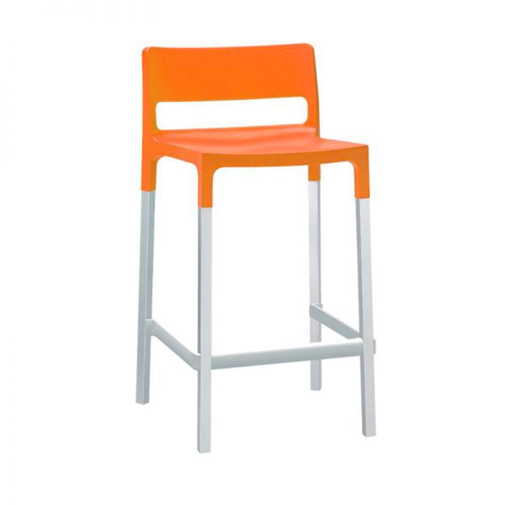 Banco alto Labenze Divo 157-08010 con estructura de aluminio cuadrado, respaldo bajo y asiento de color