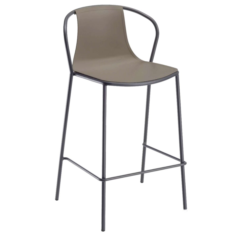 Banco para barra Labenze Kasia sin brazos, con estructura metálica de cuatro patas y asiento tapizado.