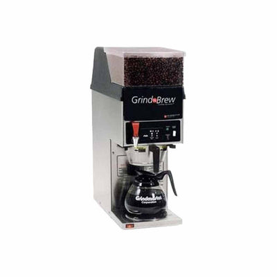 Cafetera Grindmaster GNB-11H, capacidad tolva 2.5 kg, en acero inoxidable.
