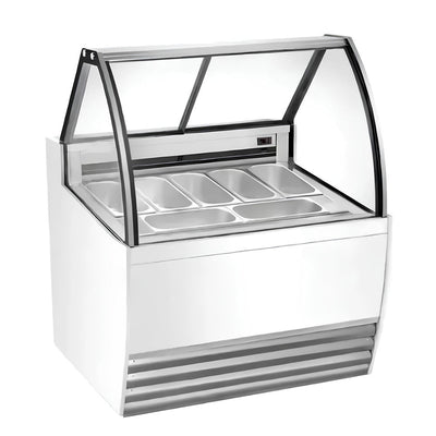 Vitrina Migsa DW-7, vitrina exhibidora cristal curvo, en acero inoxidable.