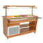 Mesa buffetera refrigerada móvil Migsa RTS-1490L de 4 insertos enteros, cuerpo en madera teka con cubierta de granito rosa perrino.