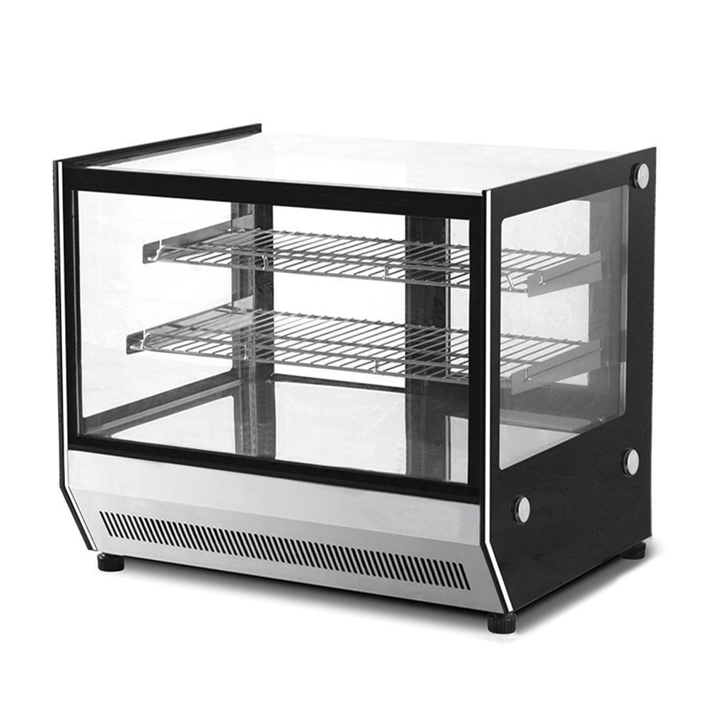 Vitrina exhibidora refrigerada Migsa GN-1200RT de cristal recto frontal y laterales, acero inoxidable con 2 entrepaños, frente de 120 cm, 190 litros.