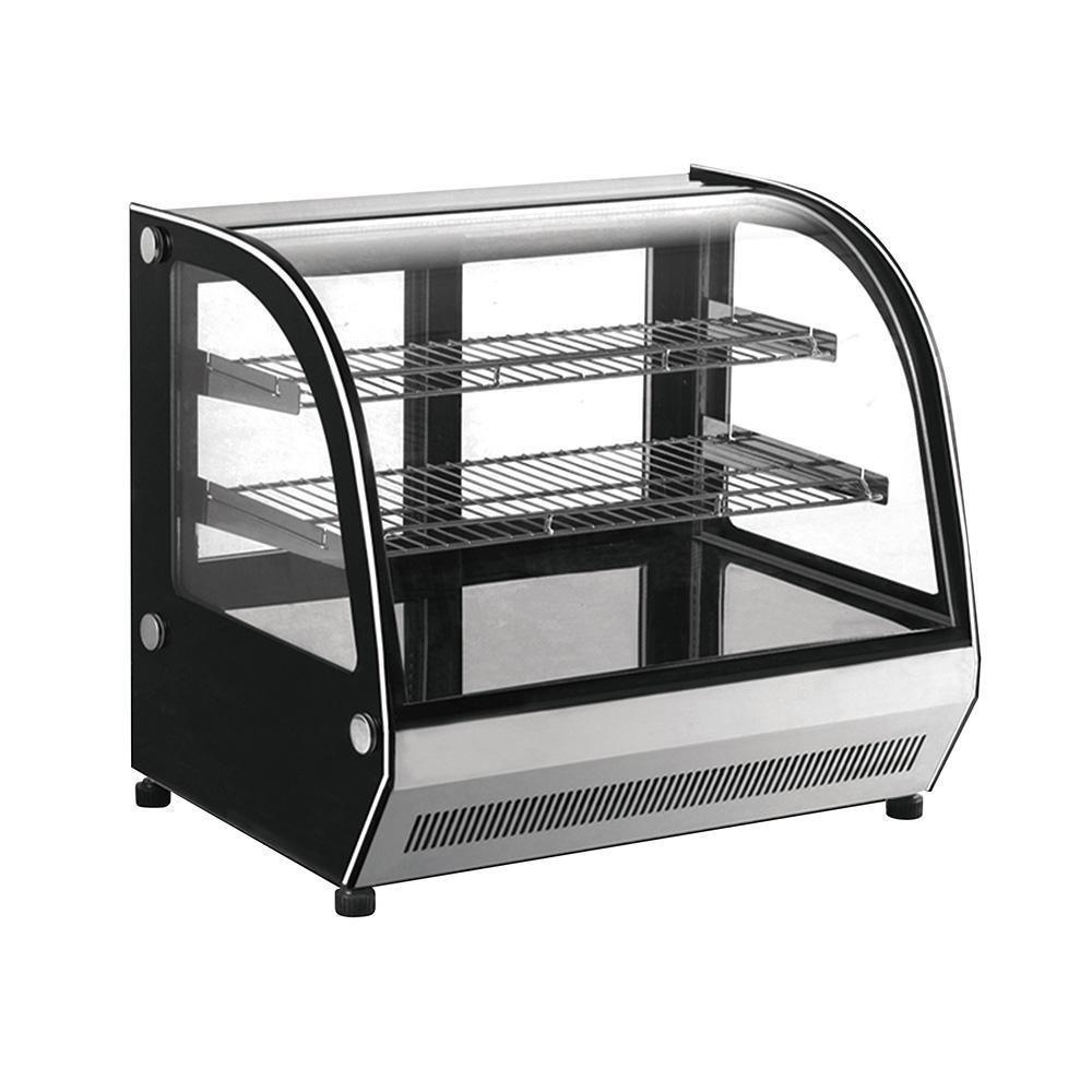 Vitrina exhibidora refrigerada Migsa GN-900CT de cristal curvo frontal y laterales, acero inoxidable con 2 entrepaños, frente de 90 cm.