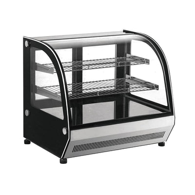 Vitrina exhibidora refrigerada Migsa GN-900CT de cristal curvo frontal y laterales, acero inoxidable con 2 entrepaños, frente de 90 cm.