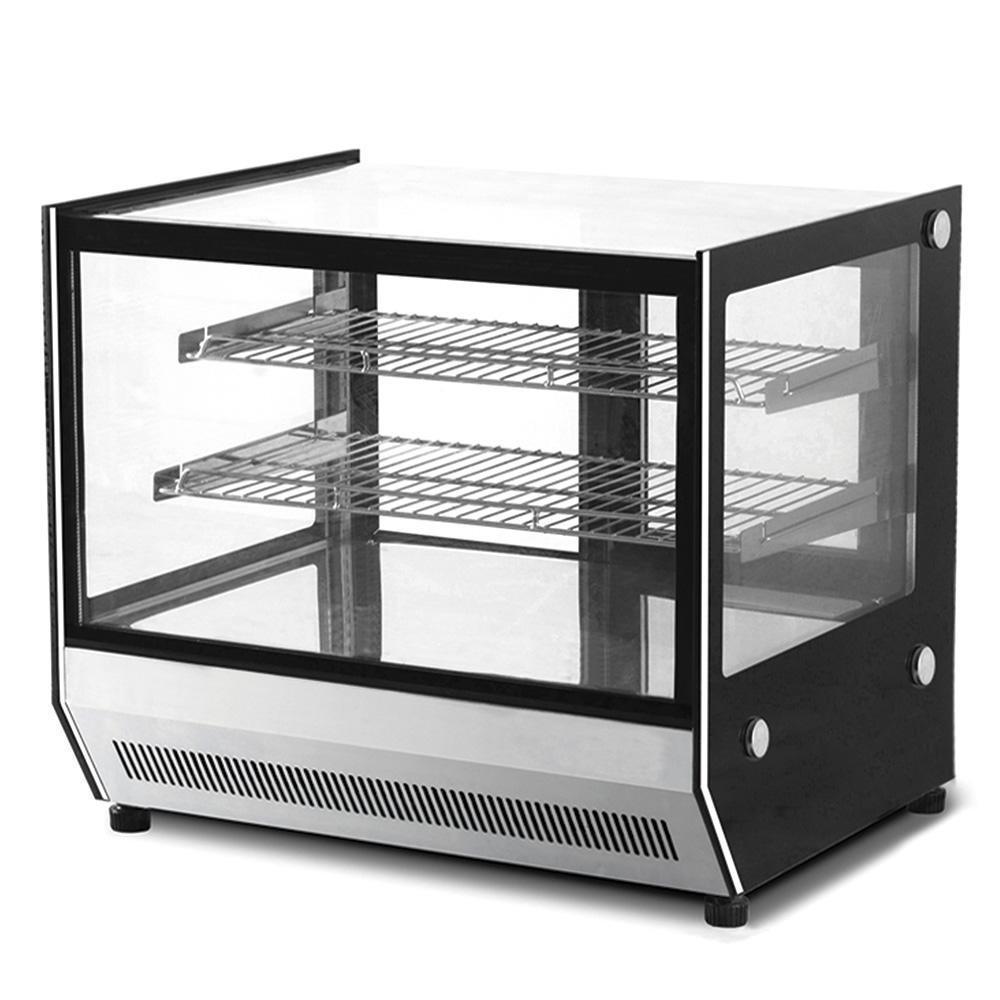 Vitrina exhibidora refrigerada Migsa GN-900RT de cristal recto frontal y laterales, acero inoxidable con 2 entrepaños, frente de 90 cm, 140 litros.