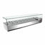 Vitrina refrigerada Migsa RT-1800L para ensaladas y pizzas sobre mesa, acero inoxidable con 8 insertos Gastronorm de 1/4 y cristal contra estornudos, frente de 180 cm.