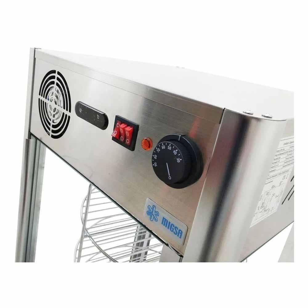 Exhibidor Migsa RTR-108L, exhibidor calentador de pizza, en acero inoxidable.