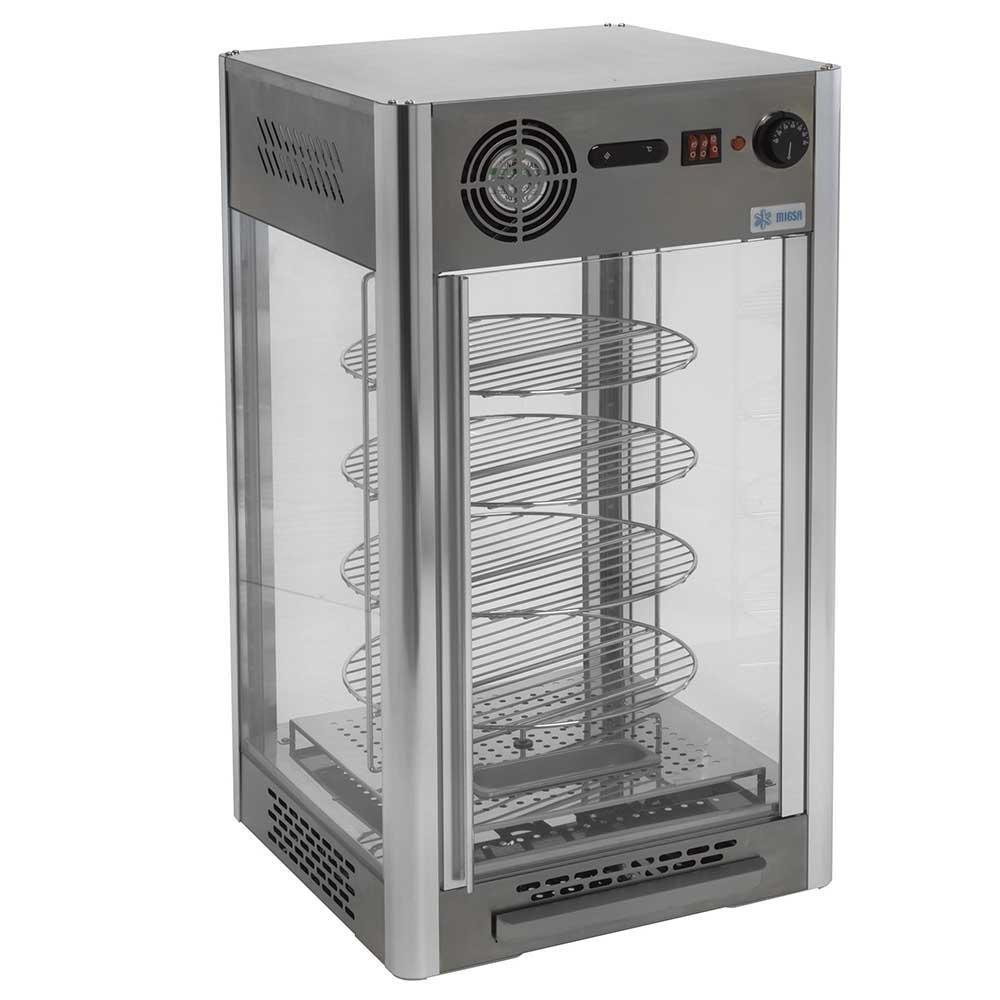 Exhibidor Migsa RTR-108L, exhibidor calentador de pizza, en acero inoxidable.