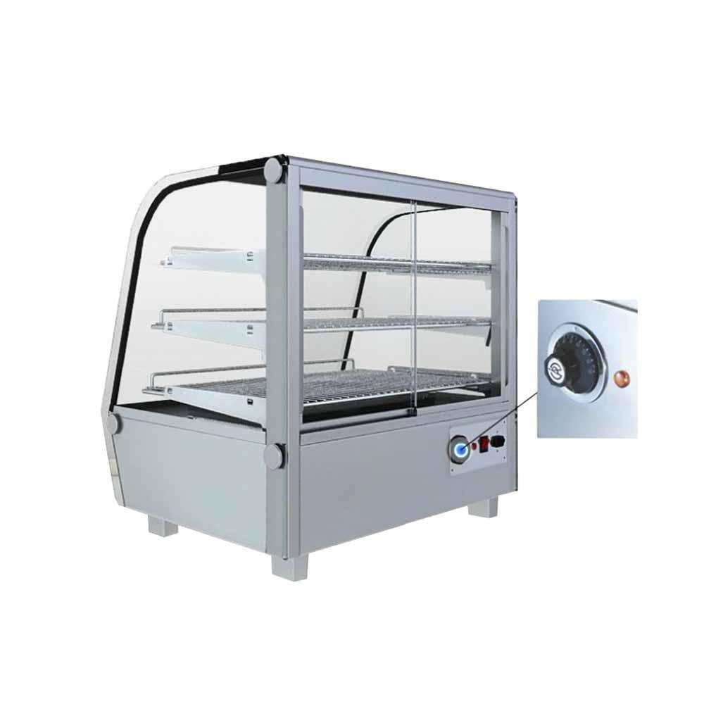 Vitrina Migsa RTR-160L, vitrina caliente cristal curvo, en acero inoxidable.
