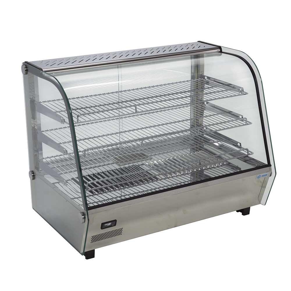 Vitrina Migsa RTR-160L, vitrina caliente cristal curvo, en acero inoxidable.