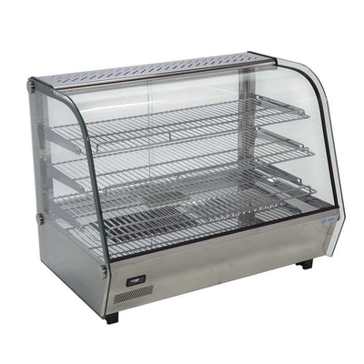Vitrina Migsa RTR-160L, vitrina caliente cristal curvo, en acero inoxidable.