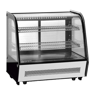 Vitrina refrigerada Migsa RTW-120L4 de cristal curvo con sistema antiempañante frontal, frente de 70.2 cm, 120 litros, color negro.