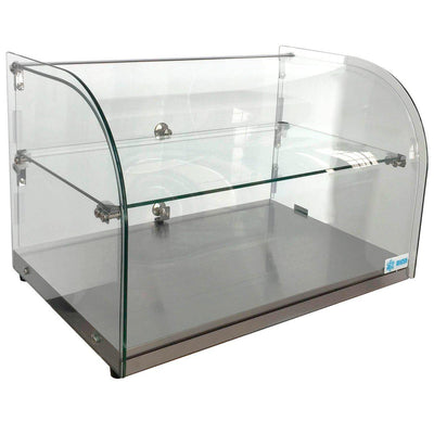 Migsa Rtz-45L Vitrina Exhibidora Neutra Cristal Curvo. 55.4 cm. 45 Lt/1.58 pies, 2 puertas, en acero inoxidable.