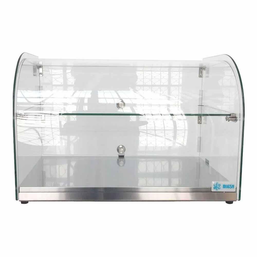 Migsa Rtz-45L Vitrina Exhibidora Neutra Cristal Curvo. 55.4 cm. 45 Lt/1.58 pies, 2 puertas, en acero inoxidable.