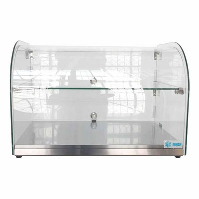 Migsa Rtz-45L Vitrina Exhibidora Neutra Cristal Curvo. 55.4 cm. 45 Lt/1.58 pies, 2 puertas, en acero inoxidable.
