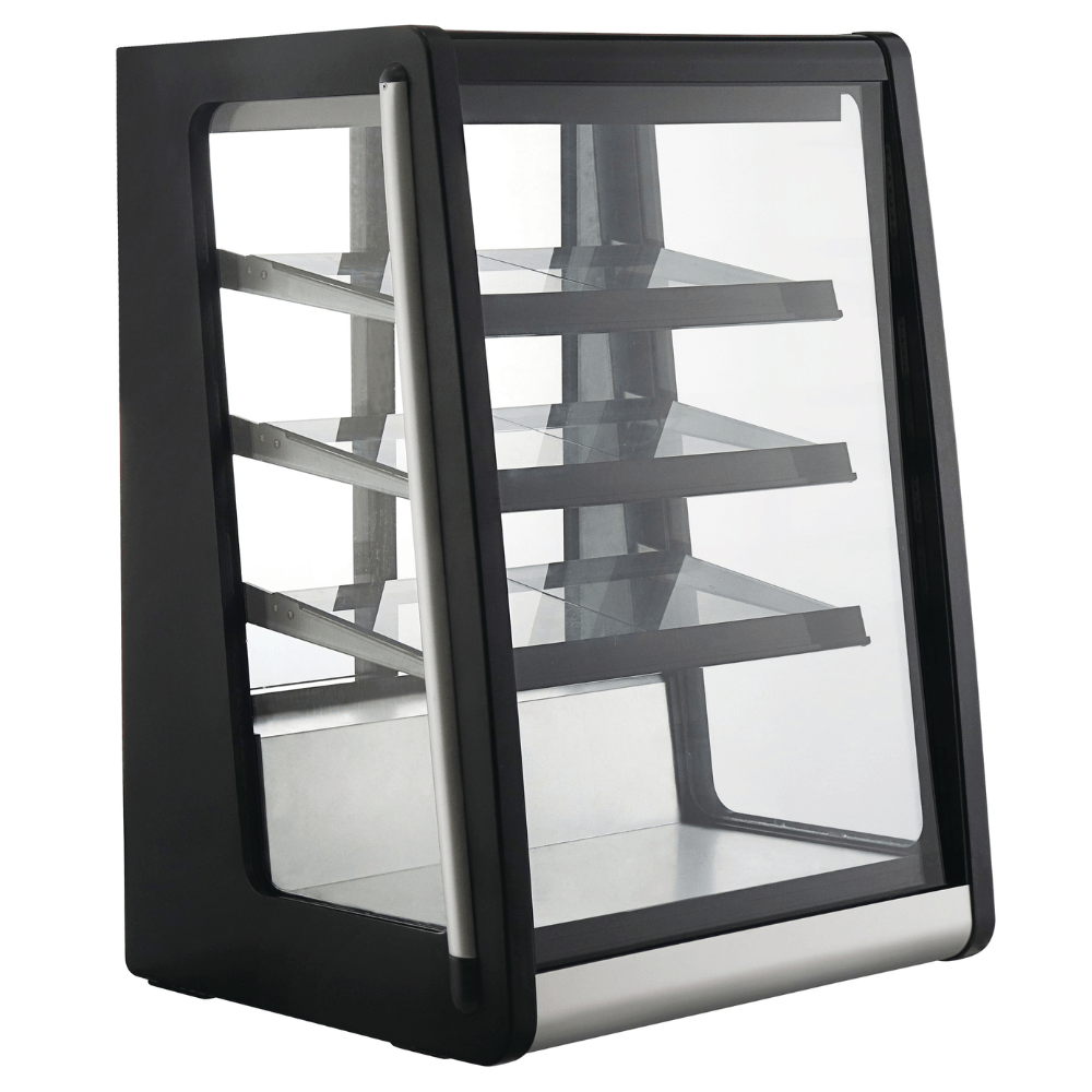 Vitrina refrigerada Migsa RTW129L sobre mesa alta, frente de 62.4 cm, 129 litros.