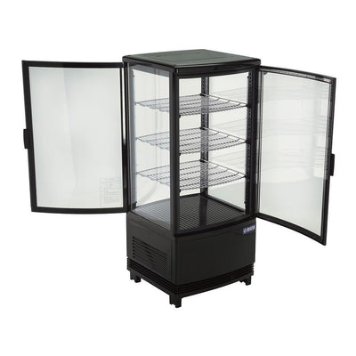 Refrigerador Migsa RT-78L 2R de exhibición panorámica, 2 puertas de cristal curvo, 86 litros, cuerpo esmaltado negro.