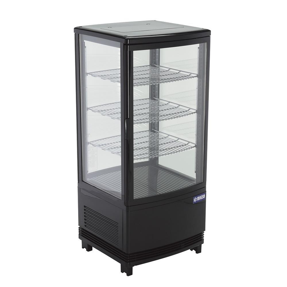 Refrigerador Migsa RT-78L 2R de exhibición panorámica, 2 puertas de cristal curvo, 86 litros, cuerpo esmaltado negro.
