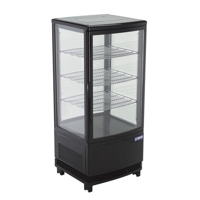 Refrigerador Migsa RT-78L 2R de exhibición panorámica, 2 puertas de cristal curvo, 86 litros, cuerpo esmaltado negro.
